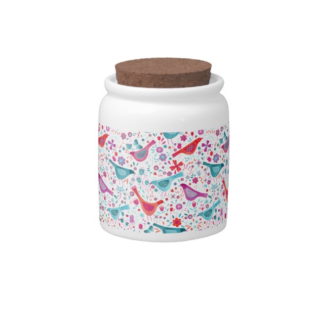 Birds Floral Watercolor Candy Jar (Front)