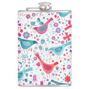 Birds Floral Watercolor Flask