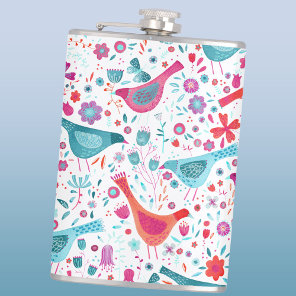 Birds Floral Watercolor Flask