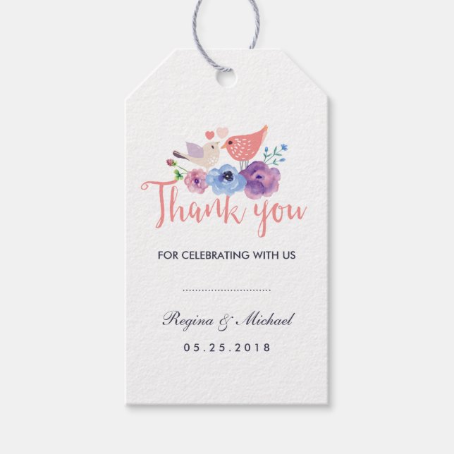 Birds Floral Wedding Favor Thank You Gift Tag (Front)