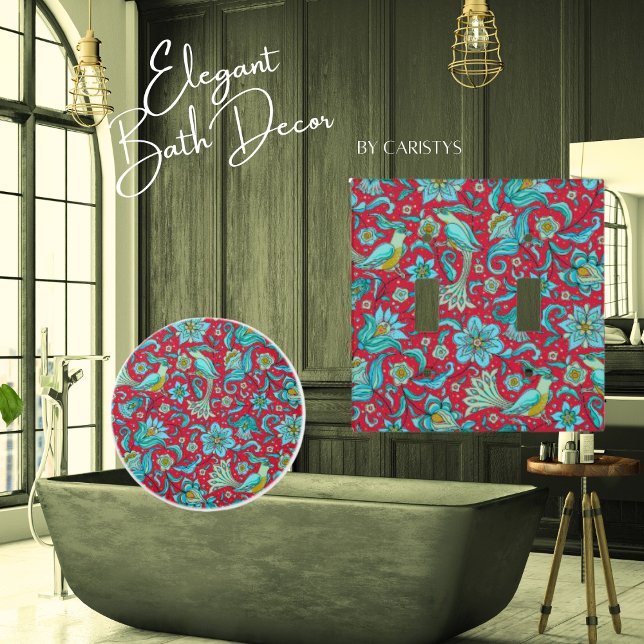 Birds, Florals, Blues, Red Light Switch Cover (Creator Uploaded)