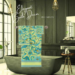 Birds Florals Blues, Yellow, Tan Bath Towel Set