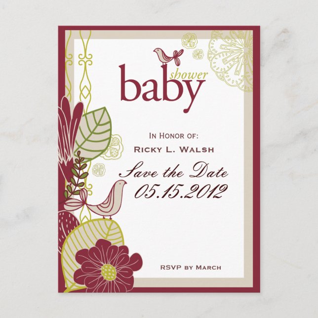 Birds & Flowers Announcement Postcard (Front)