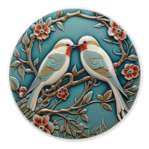 Birds Flowers Art Nouveau Inspired Nature Print Ceramic Knob
