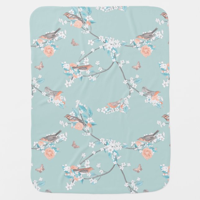 Birds & Flowers Baby Blanket (Front)