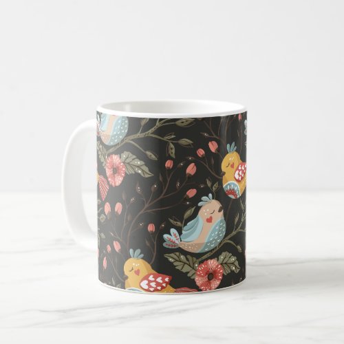 Birds Flowers Bohemian Love Pattern Coffee Mug
