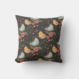 Birds Flowers Bohemian Love Pattern Throw Pillow