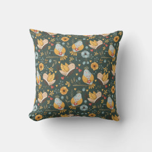 Birds Flowers Bohemian Pattern Throw Pillow