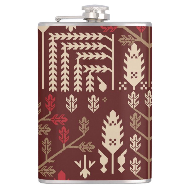 Birds Flowers Dark Blue Pattern Flask (Front)