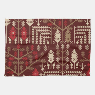 Birds Flowers Dark Blue Pattern Kitchen Towel