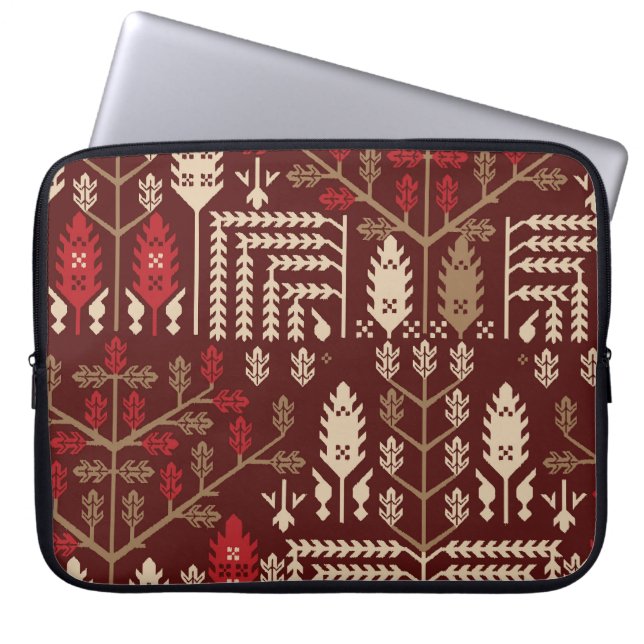 Birds Flowers Dark Blue Pattern Laptop Sleeve (Front)