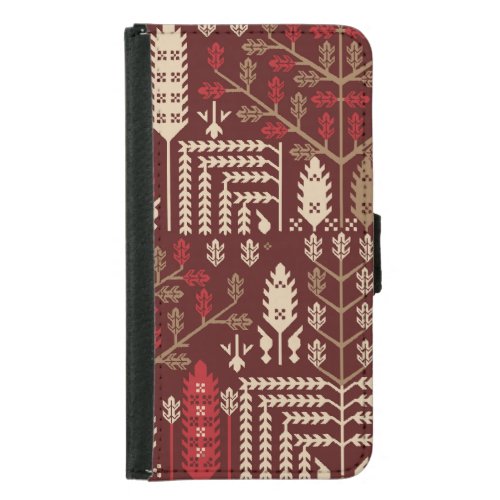 Birds Flowers Dark Blue Pattern Samsung Galaxy S5 Wallet Case