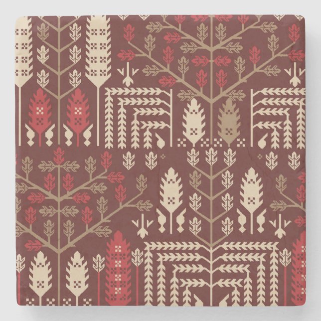 Birds Flowers Dark Blue Pattern Stone Coaster (Front)
