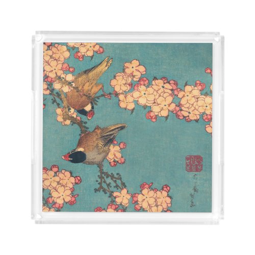 Birds Flowers Hokusai Japanese Art Acrylic Tray