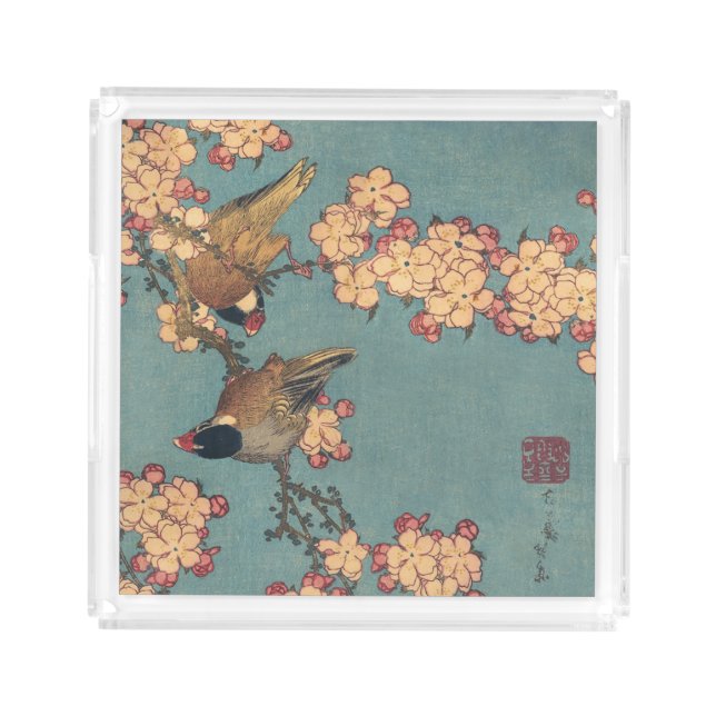 Birds Flowers Hokusai Japanese Art Acrylic Tray (Front)