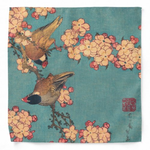 Birds Flowers Hokusai Japanese Art Bandana