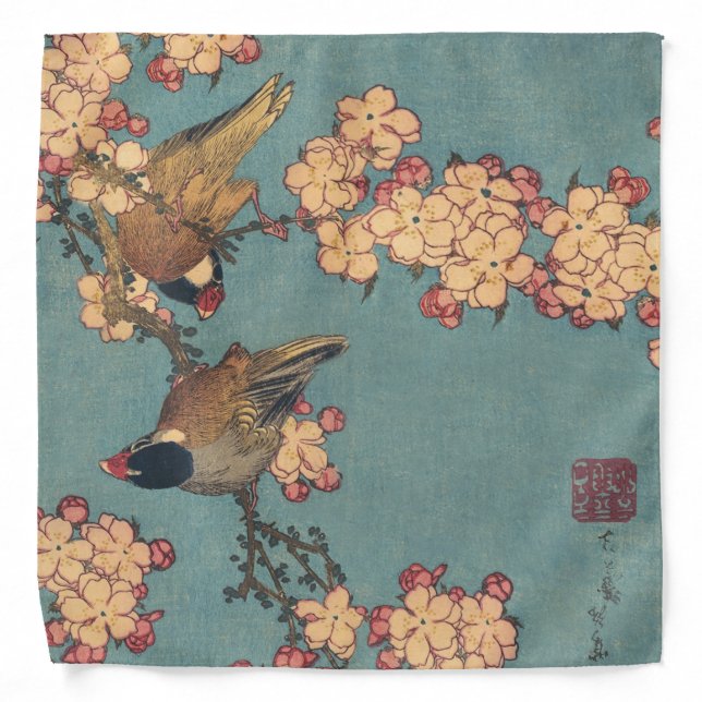 Birds Flowers Hokusai Japanese Art Bandana (Front)