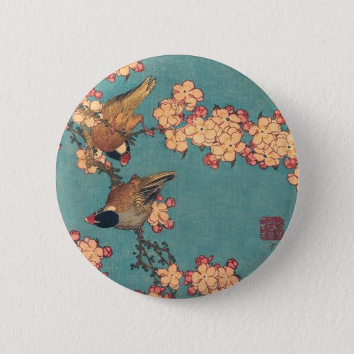 Birds Flowers Hokusai Japanese Art Button