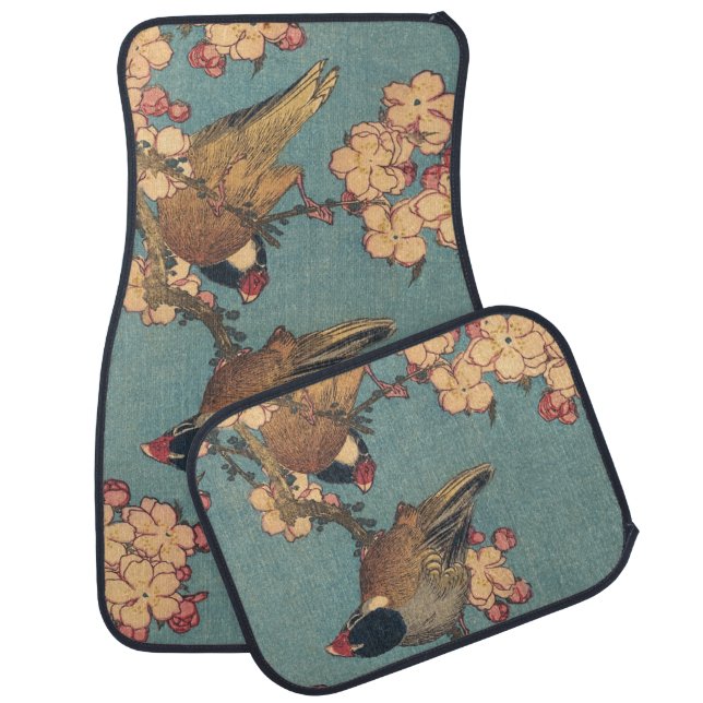 Birds Flowers Hokusai Japanese Art Car Floor Mat (Set)