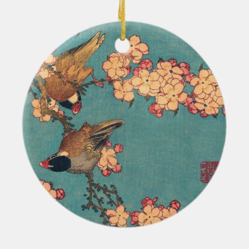 Birds Flowers Hokusai Japanese Art Ceramic Ornament