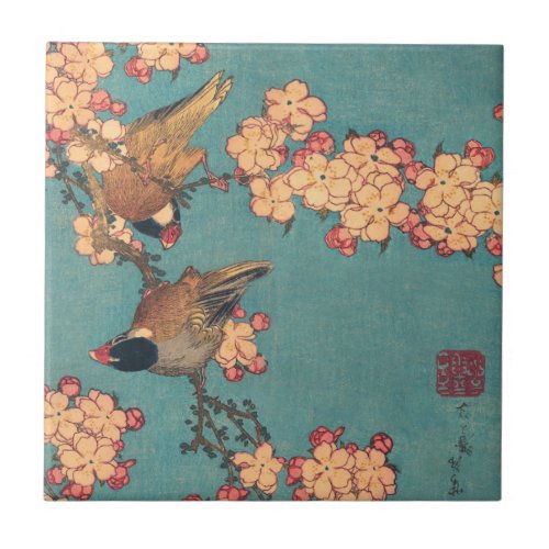 Birds Flowers Hokusai Japanese Art Ceramic Tile