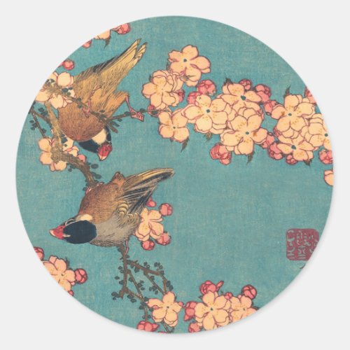 Birds Flowers Hokusai Japanese Art Classic Round Sticker