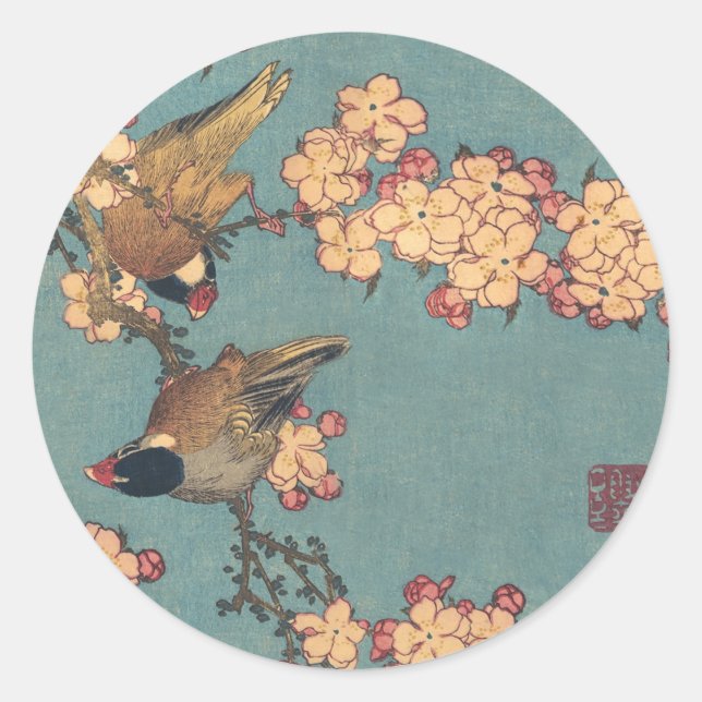 Birds Flowers Hokusai Japanese Art Classic Round Sticker (Front)