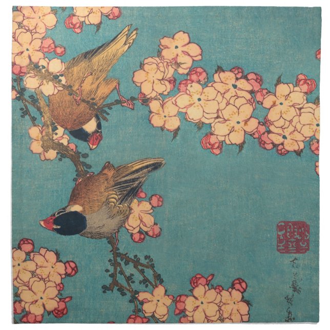 Birds Flowers Hokusai Japanese Art Cloth Napkin (Front)