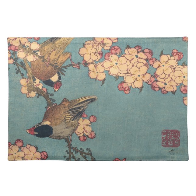 Birds Flowers Hokusai Japanese Art Cloth Placemat (Front)