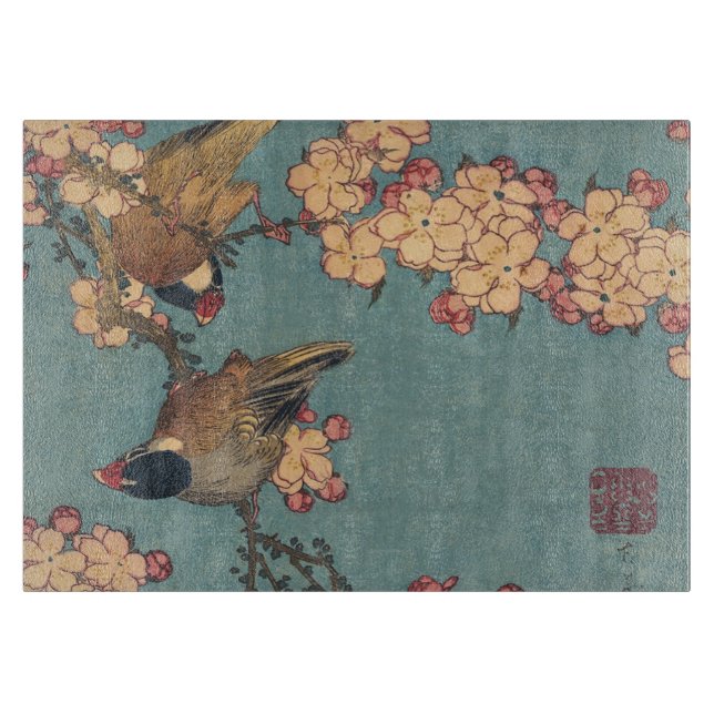 Birds Flowers Hokusai Japanese Art Cutting Board (Front)