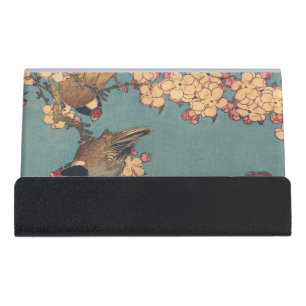 Birds Flowers Hokusai Japanese Art Desk Business Card Holder