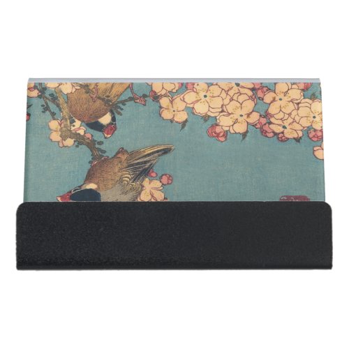 Birds Flowers Hokusai Japanese Art Desk Business Card Holder