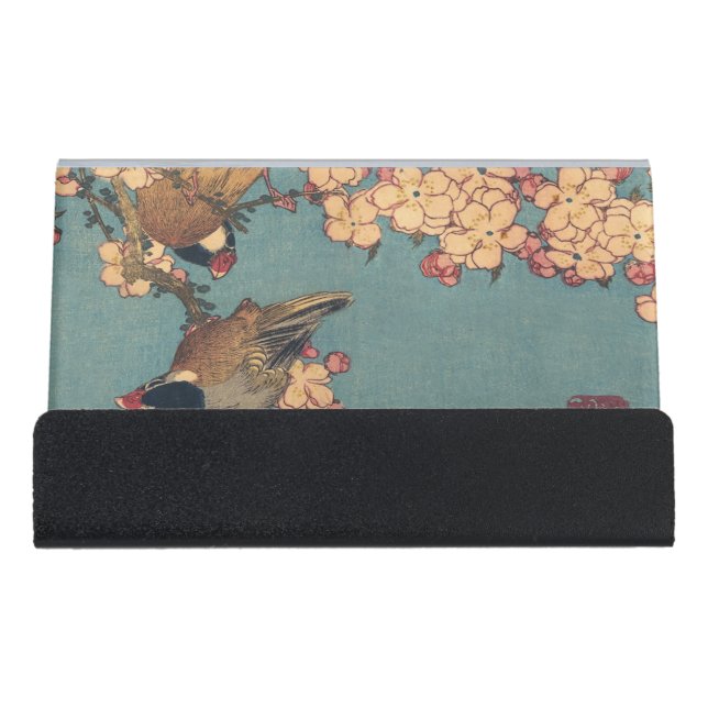 Birds Flowers Hokusai Japanese Art Desk Business Card Holder (Front)
