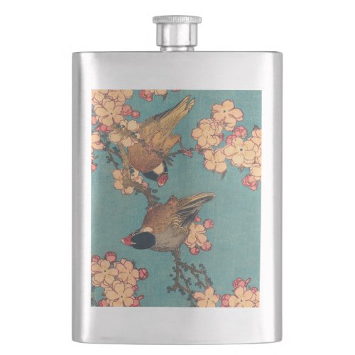 Birds Flowers Hokusai Japanese Art Flask