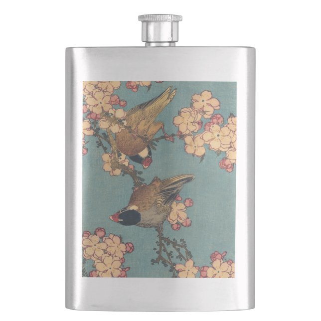 Birds Flowers Hokusai Japanese Art Flask (Front)