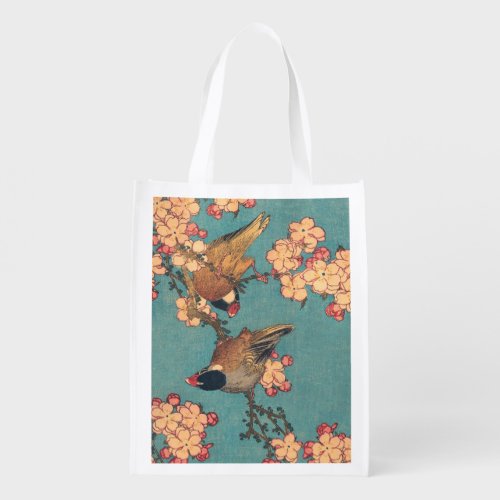 Birds Flowers Hokusai Japanese Art Grocery Bag