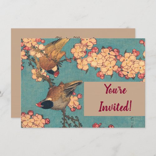 Birds Flowers Hokusai Japanese Art Invitation