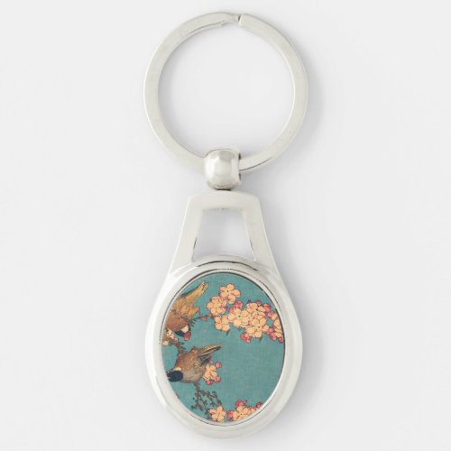 Birds Flowers Hokusai Japanese Art Keychain
