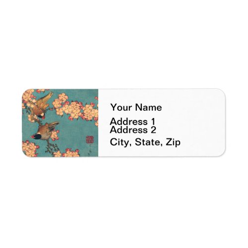 Birds Flowers Hokusai Japanese Art Label