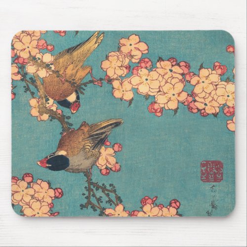 Birds Flowers Hokusai Japanese Art Mouse Pad
