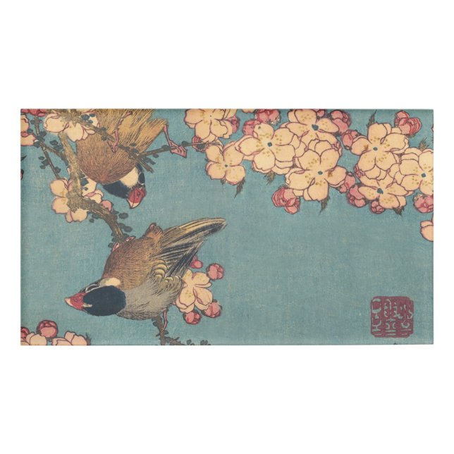 Birds Flowers Hokusai Japanese Art Name Tag (Front)