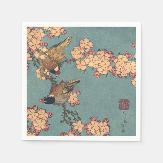 Birds Flowers Hokusai Japanese Art Napkins (Front)