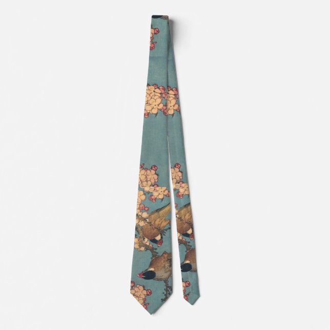 Birds Flowers Hokusai Japanese Art Neck Tie (Front)