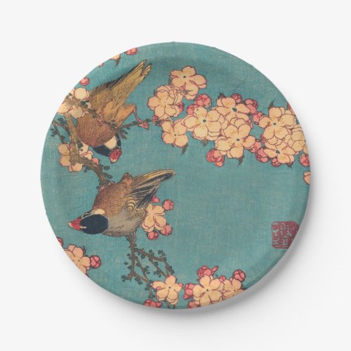 Birds Flowers Hokusai Japanese Art Paper Plates