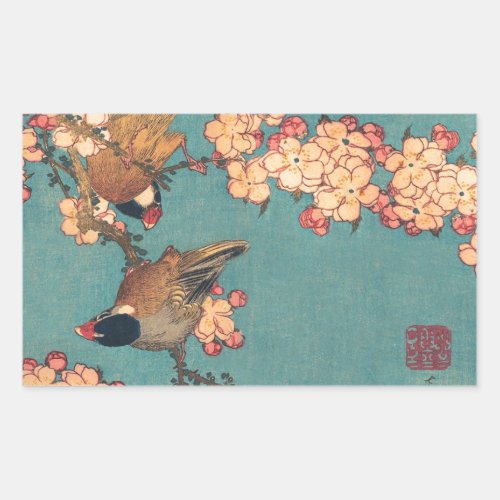 Birds Flowers Hokusai Japanese Art Rectangular Sticker