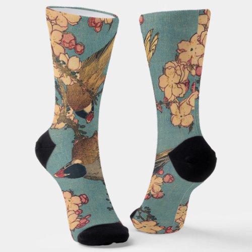 Birds Flowers Hokusai Japanese Art Socks