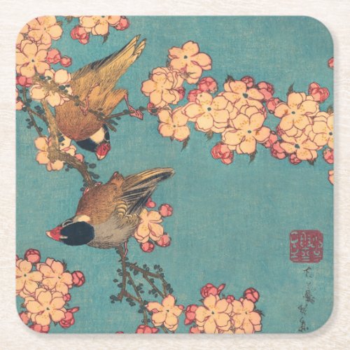 Birds Flowers Hokusai Japanese Art Square Paper Coaster