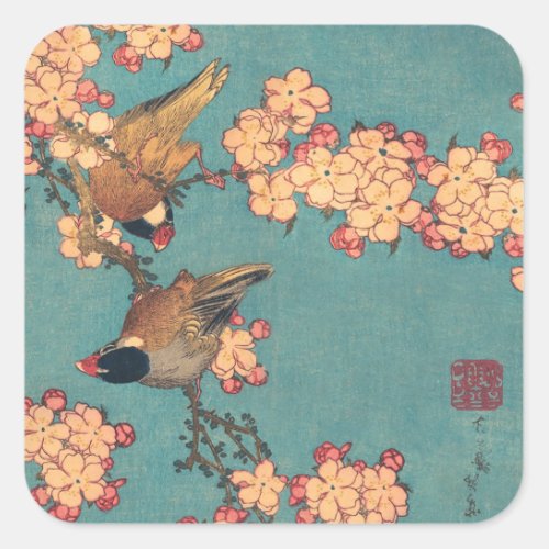 Birds Flowers Hokusai Japanese Art Square Sticker