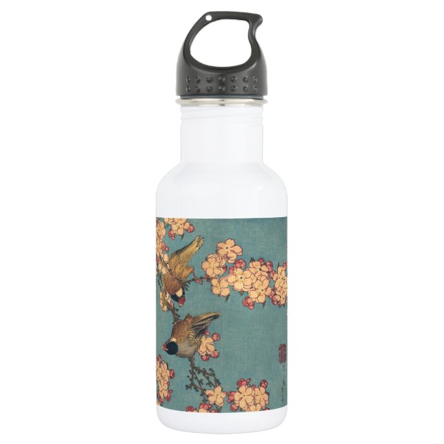 Birds Flowers Hokusai Japanese Art Stainless Steel Water Bottle (Front)