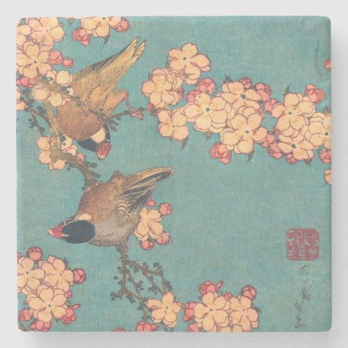 Birds Flowers Hokusai Japanese Art Stone Coaster